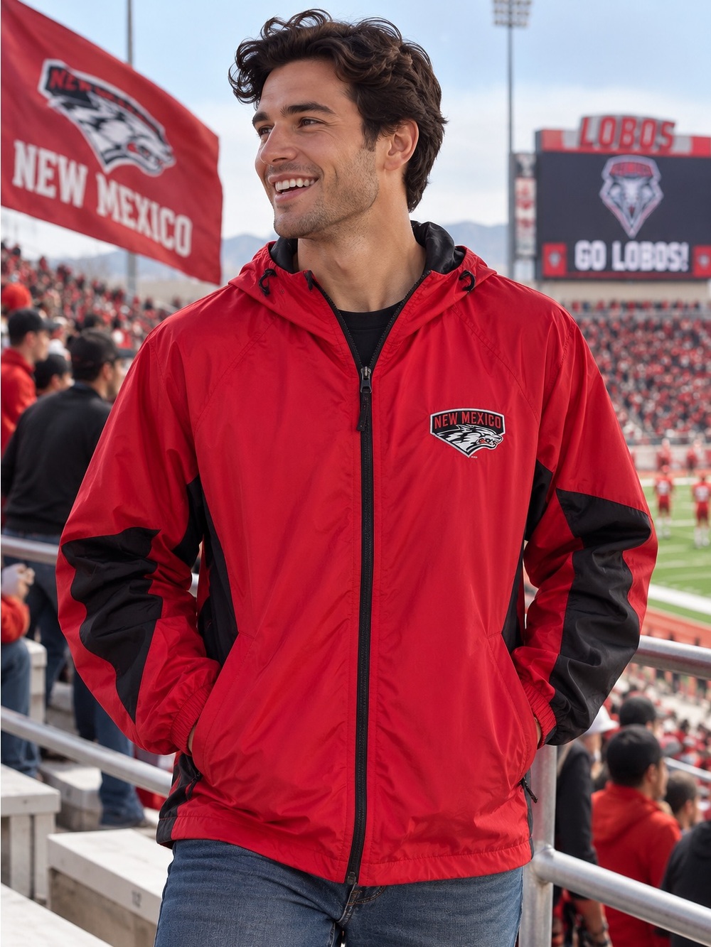 Y2K Jansport New Mexico Red Windbreaker with Black Accents